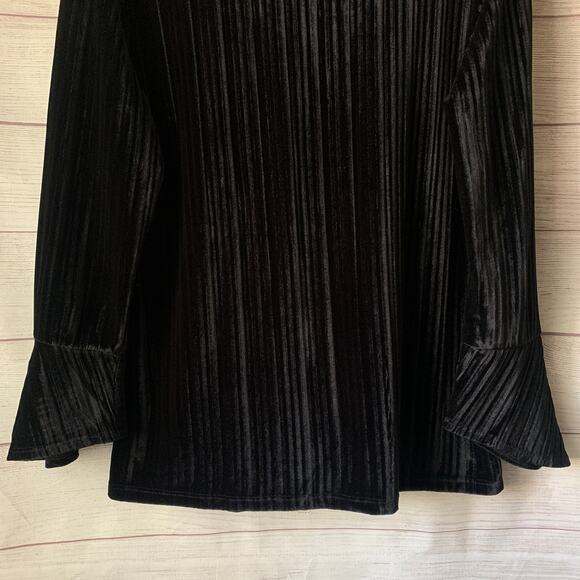 Avon Signature Collection Black Velour Blouse Ribbed Bell Sleeves Large 12-14 - Picture 8 of 15